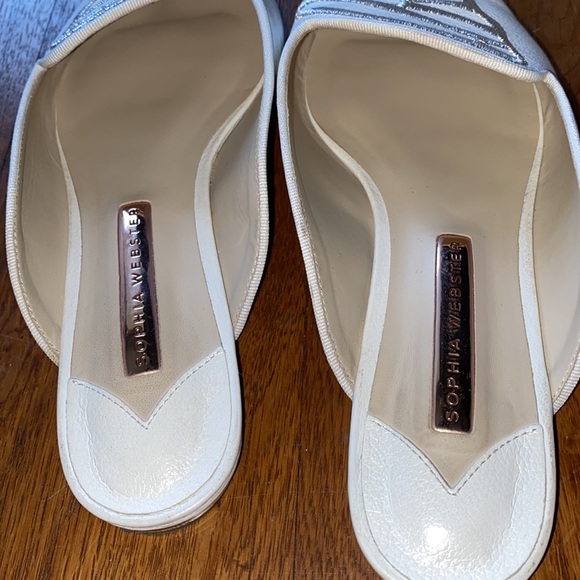 Sophia Webster White Leather Butterfly Embroidered Accent Mule 37 original box - Picture 5 of 5